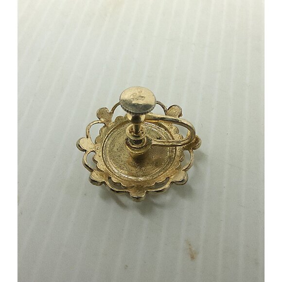 vintage coro gold tone guilloche enamel rose pink chrystals screw back earrings - Picture 8 of 12